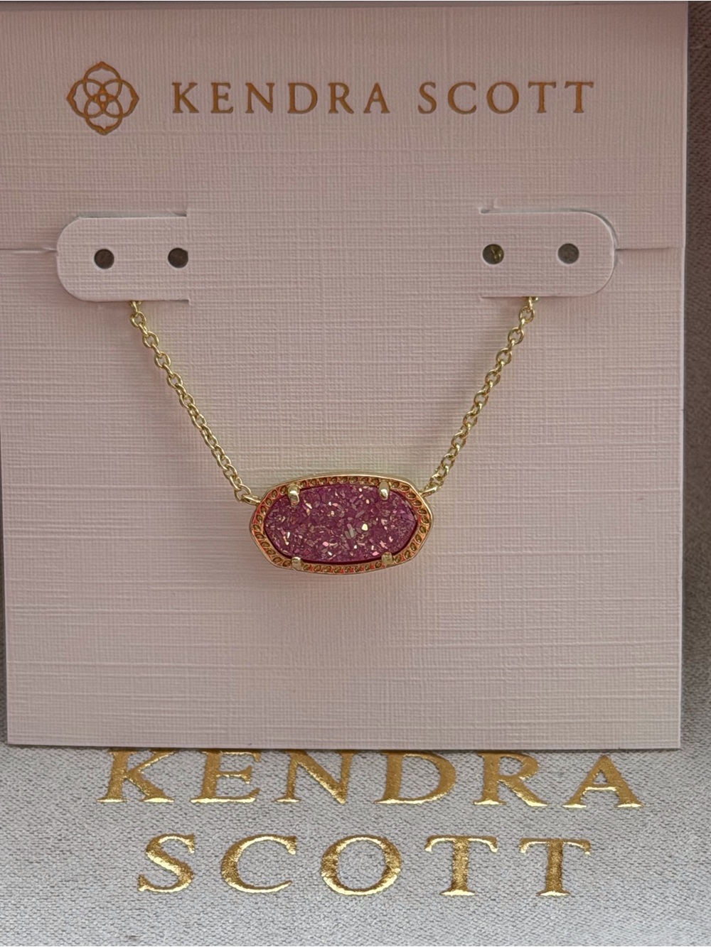 Kendra Scott Gold Necklace with Pink Drusy Oval Pendant